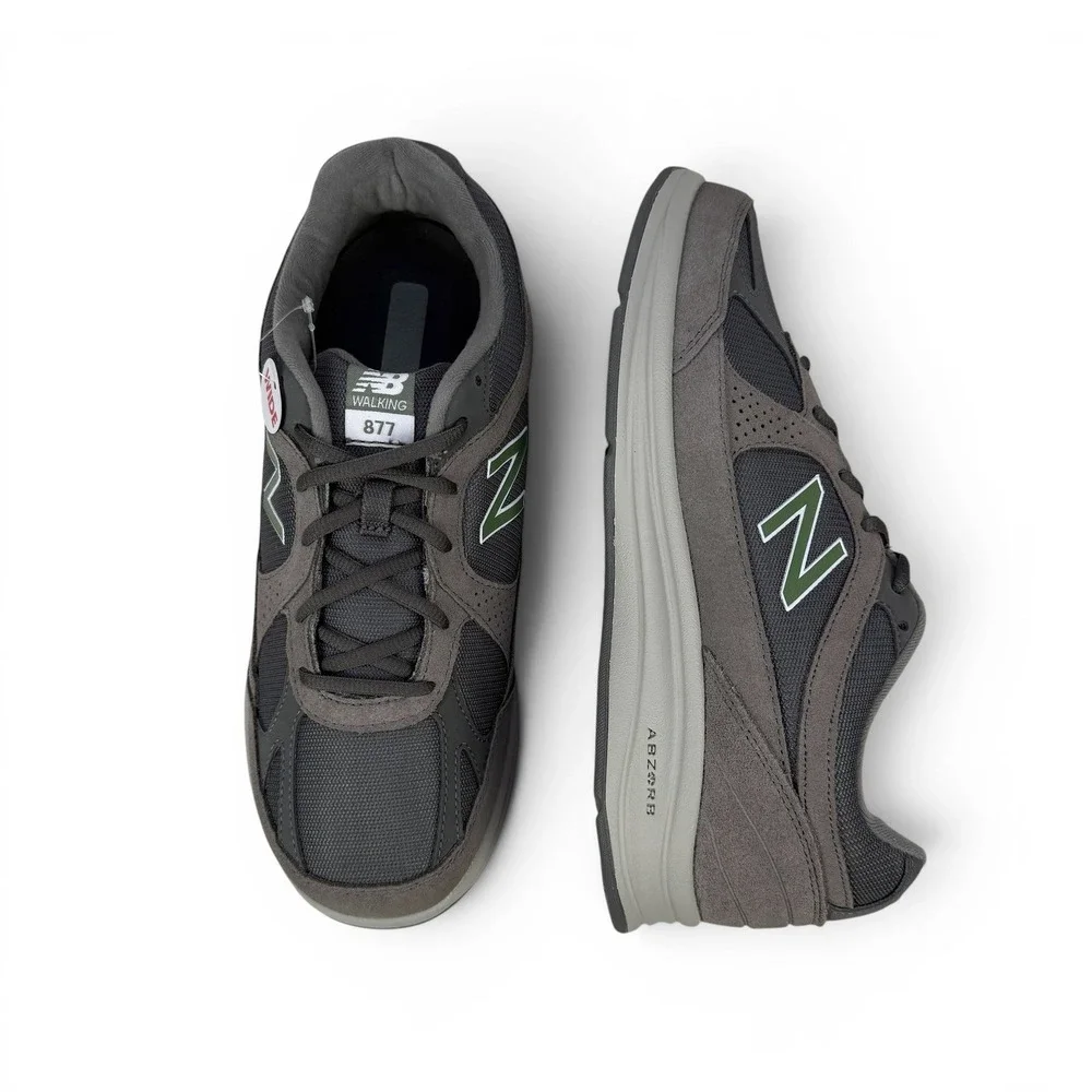 New Balance 877v1 Walking Shoes‎ Mens 8 Extra Wide 4E Grey Suede Green Logo